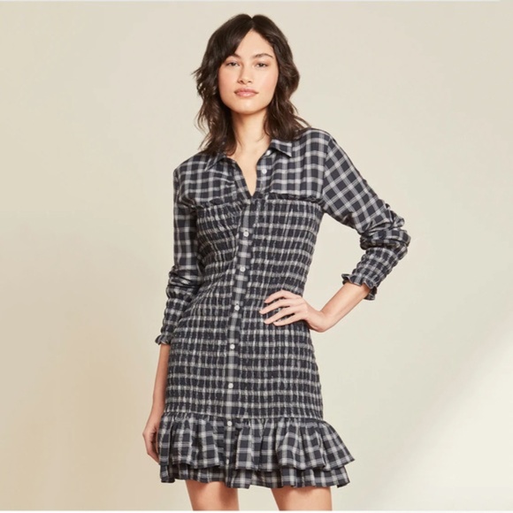 Veronica Beard Kelsey Smocked Check Dress - Picture 1 of 12